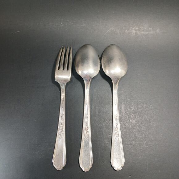 Vintage Plymouth Silverplate 3 pc Flatware Jewel Rose Floral Pattern Replacement - Picture 4 of 7